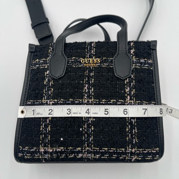 Guess Tweed Silvana Small tote Handbag Adjustable Strap Crossbody Black - Picture 10 of 13